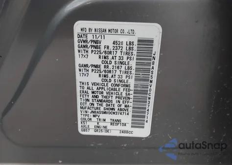 2012 Nissan Rogue Sv z USA, uszkodzony, nr VIN JN8AS5MV0CW374714